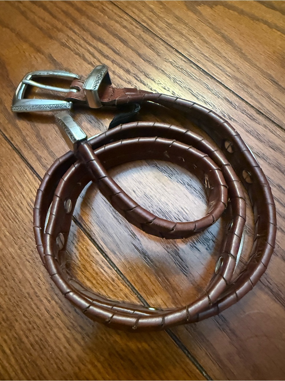 Women’s Brighton Brown Leather Wrap Belt with Silver Buckle/Accents